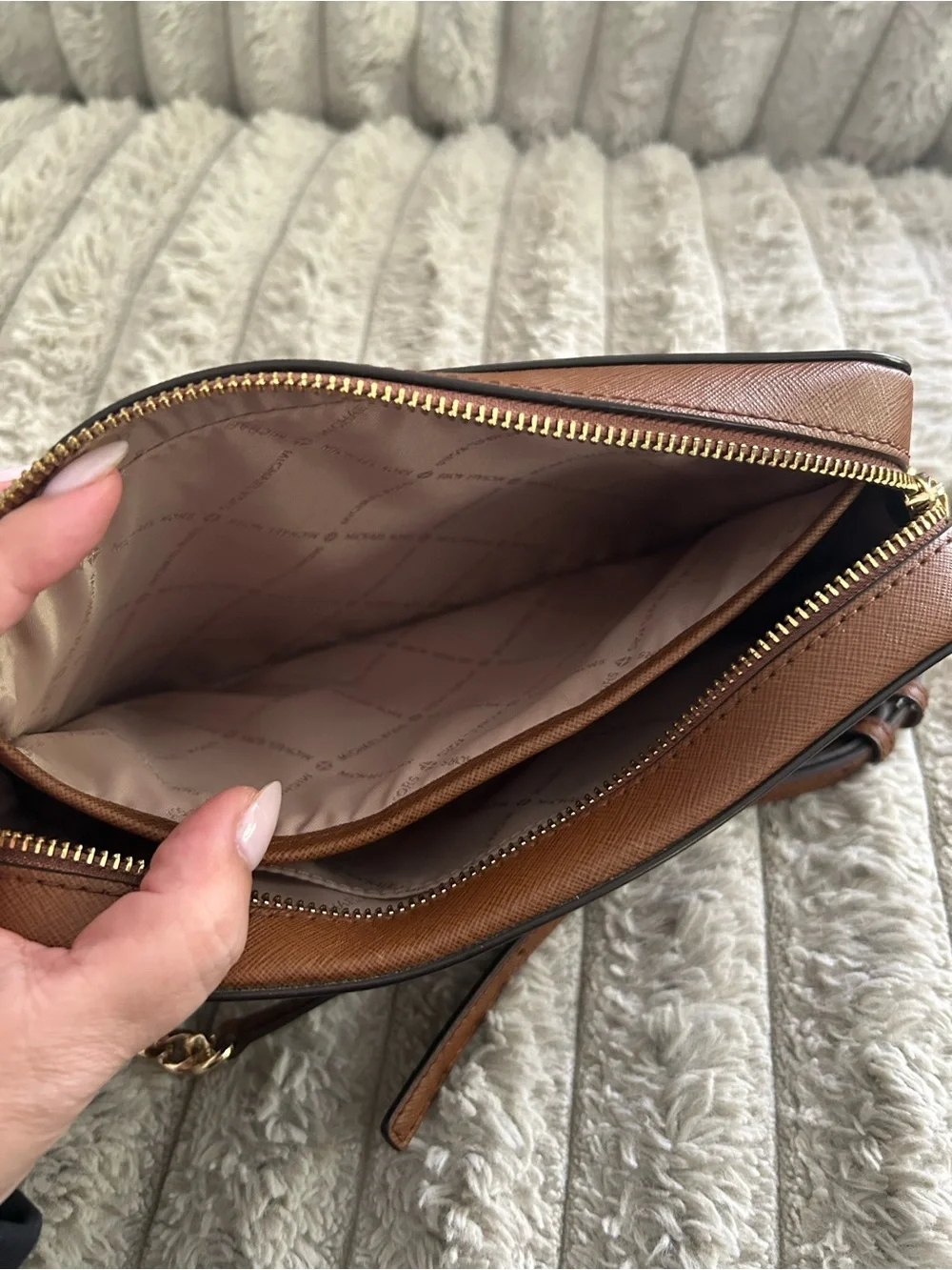 Michael Kors Jet Set Travel Large Saffiano Leather Crossbody Brown Gold